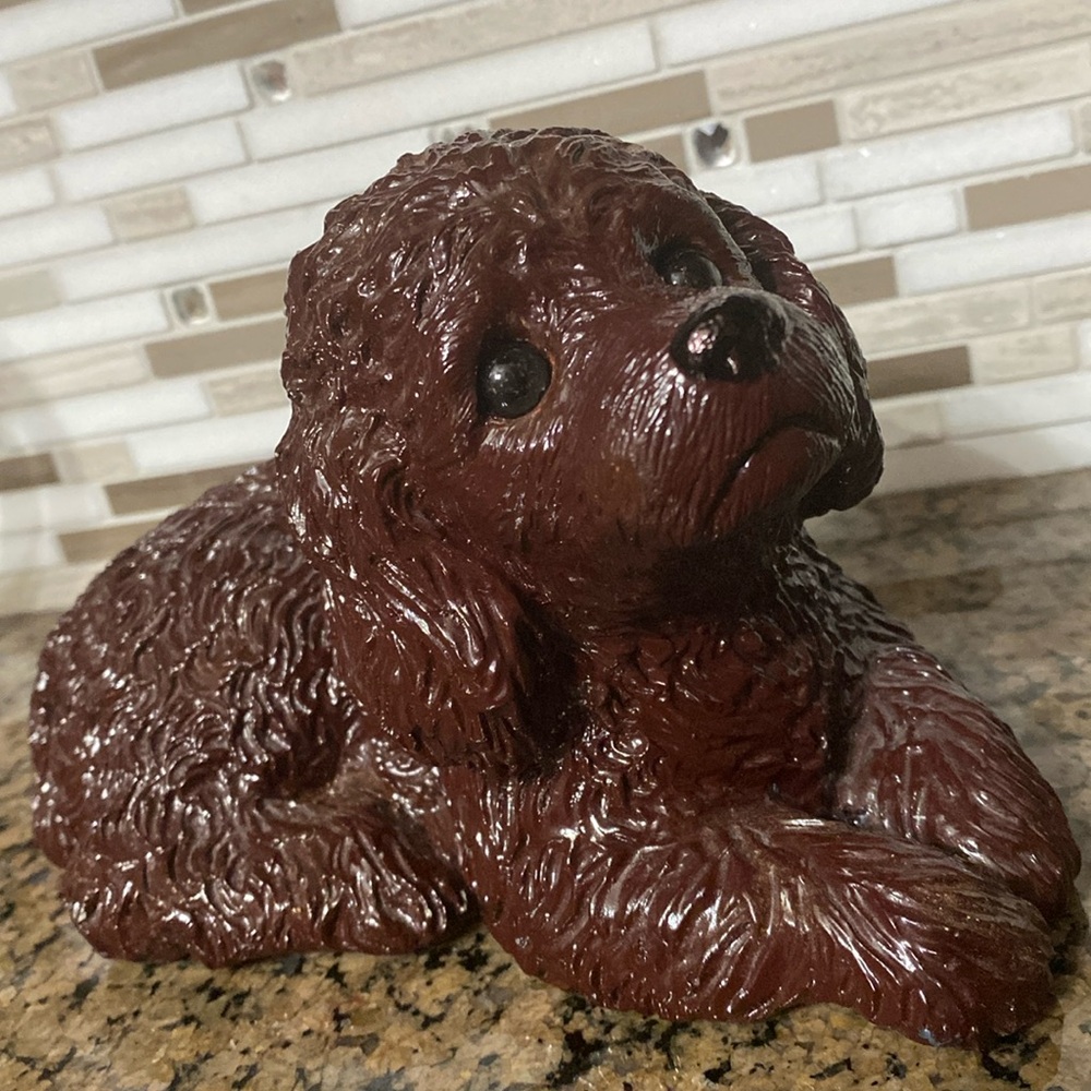 Vintage Sandicast Black/Brown Poodle Puppy Figurine Signed Sandra Brue 1981